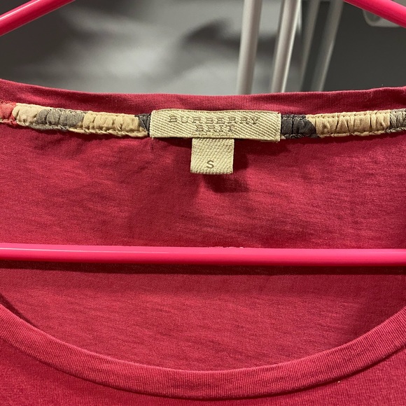 Burberry Brit Red Nova Plaid Longsleeve Tee Shirt Top Blouse Cotton Scoop Neck M - Picture 7 of 8